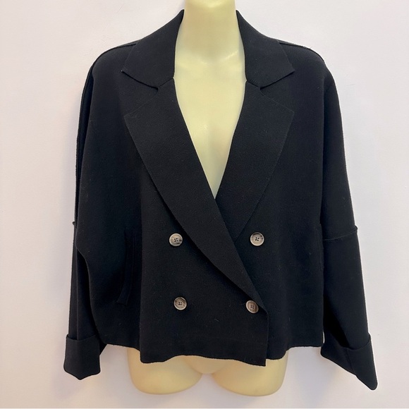 NWT We The Free Black Double-Breasted Cropped Knit Blazer - Picture 1 of 10